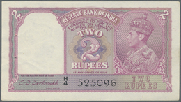 India / Indien: 2 Rupees ND P. 17b, Unfolded, Light Creases At Left, 2 Pinholes, Condition: XF. - India