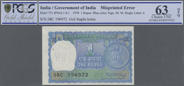 India / Indien: Rare Note 1 Rupee 1978 P. 77 With Error Print In Blue Green Instead Of Brown Color O - Inde