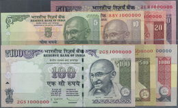 India / Indien: Set Of 7 Notes From 5 To 1000 Rupees 2012 P. 94A To 100, All With Interesting Serial - India