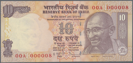 India / Indien: 10, 20, 50, 100, 500, 1000 Rupees, All First Prefix 0AA 000008, P.95-100 In UNC (6 P - India