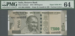 India / Indien: 500 Rupees 2016 P. New With Super Solid Serial Number #8BG888888 In Condition: PMG G - India