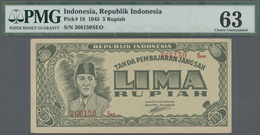 Indonesia / Indonesien: Republic Indonesia 5 Rupiah 1945, P.18 In Almost Perfect Condition, Just A F - Indonesië