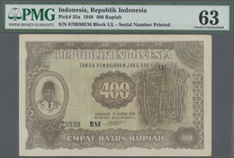 Indonesia / Indonesien: Republic Indonesia 400 Rupiah 1948, P.35a, Exceptional Denomination In Great - Indonesië