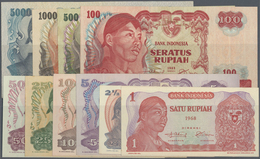 Indonesia / Indonesien: Set Of 10 Notes From 1 To 1000 Rupiah 1968 P. 102-111, Only Th 5000 Is In AU - Indonesia