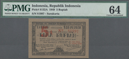 Indonesia / Indonesien: Surakarta 5 Rupiah 1949, P.S132A In Exceptional Great Condition, PMG Graded - Indonesia