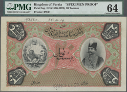 Iran: Very Rare Kingdom Of Persia 20 Tomans ND(1890-1923) Specimen Proof P. 5sp, Printers Annotation - Iran