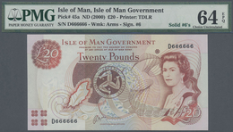 Isle Of Man: 20 Pounds ND(2000), P.45a With Solid Number D 666666 PMG 64 Choice UNC EPQ - Altri & Non Classificati