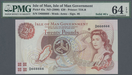 Isle Of Man: 20 Pounds ND(2000), P.45a With Solid Number D 666666 PMG 64 Choice UNC EPQ - Other & Unclassified