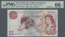 Isle Of Man: 20 Pounds ND(2000), P.45b With Super Solid Number G 777777 (G=7) PMG 66 Gem UNC EPQ - Altri & Non Classificati