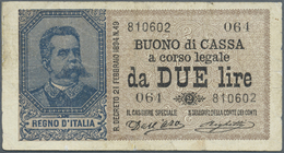 Italy / Italien: 2 Lire 1894 P. 35, Used With Creases In Paper, No Holes Or Tears, Condition: F. - Altri & Non Classificati