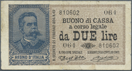 Italy / Italien: 2 Lire 1894 P. 35, Used With Creases In Paper, No Holes Or Tears, Condition: F. - Other & Unclassified