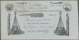 Italy / Italien: 2 Franchi 1849 Prestitio Natzionale Italiano, Rare Note, Stamped On Back, Light Fol - Other & Unclassified