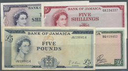 Jamaica: Set With 4 Banknotes Of The 1961 Series Containing 5 And 10 Shillings, 1 And 5 Pounds ND(19 - Giamaica