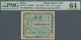 Japan: 1 Yen ND(1945) Replacement H000936769A P. 67*, Condition: PMG Graded 64 Choice UNC. - Giappone