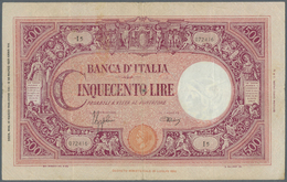 Italy / Italien: 500 Lire 1943 P. 69, Used With Stronger Folds And Creases, Center Hole, No Tears, C - Autres & Non Classés