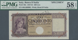 Italy / Italien: 500 Lire ND(1947-61) Specimen P. 80s, PMG Graded 58 Choice AUNC EPQ. - Altri & Non Classificati