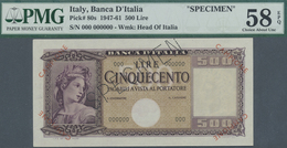 Italy / Italien: 500 Lire ND(1947-61) Specimen P. 80s, PMG Graded 58 Choice AUNC EPQ. - Andere & Zonder Classificatie