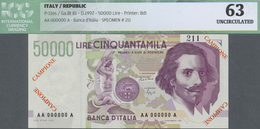 Italy / Italien: 50.000 Lire D.1992 SPECIMEN, P.116s In Almost Perfect Condition, ICG Graded 63 Unci - Other & Unclassified