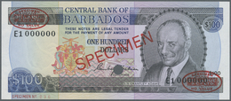 Barbados: 100 Dollars 1973 SPECIMEN, P.35s, Punch Hole Cancellation And Overprint "Specimen" At Cent - Barbados