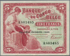 Belgian Congo / Belgisch Kongo: 5 Francs 1942 P. 13, Light Folds In Paper, Very Original Crisp And W - Non Classificati