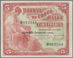 Belgian Congo / Belgisch Kongo: 5 Francs 1942, P.13, Vertically Folded And Tiny Dint At Upper Right. - Non Classificati