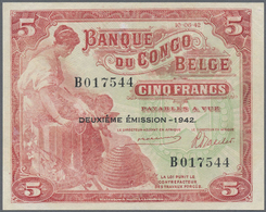 Belgian Congo / Belgisch Kongo: 5 Francs 1942, P.13, Vertically Folded And Tiny Dint At Upper Right. - Non Classés