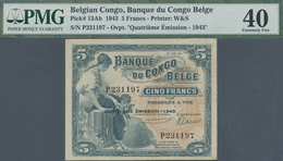 Belgian Congo / Belgisch Kongo: Banque Du Congo Belge 5 Francs 1943, Vertically Folded, Some Other M - Non Classés