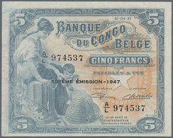 Belgian Congo / Belgisch Kongo: 5 Francs 1947, P.13Ad, Almost Perfect Condition With A Few Spots Of - Non Classificati