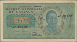 Katanga: 20 Francs 1960 Specimen P. 6s, Unfolded But Light Handling In Paper, Condition: AUNC. - Sonstige – Afrika