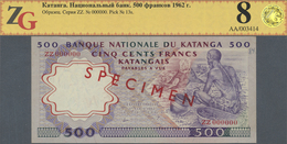 Katanga: 500 Francs 1962 Specimen P. 13s, ZG Graded: 45 EF. - Sonstige – Afrika