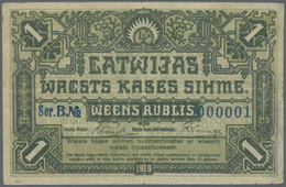 Latvia / Lettland: UNIQUE Banknote Of 1 Rublis 1919 P. 2a, Issued With Series "B" And Serial Number - Latvia