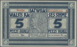 Latvia / Lettland: Rare SPECIMEN Note 5 Rubli 1919 Series "A", Zero Serial Number, "PARAGUS" Perfora - Latvia