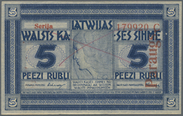 Latvia / Lettland: Rare SPECIMEN Note 5 Rubli 1919 Series "C", Regular Serial Number, "PARAGUS" Over - Lettland