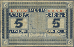 Latvia / Lettland: 5 Rubli 1919 Seldom Seen Series "K", P. 3f, Signature Kalnings, Only 25449 Notes - Latvia