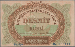 Latvia / Lettland: 10 Rubli 1919 P. 4b, Series "Bk", Sign. Erhards, Very Light Center Fold, No Holes - Lettonia