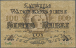 Latvia / Lettland: 100 Rubli 1919 P. 7a, Series "A", Sign. Erhards, Center Fold And Light Handling I - Lettonia