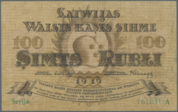 Latvia / Lettland: 100 Rubli 1919 P. 7a, Series "A", Sign. Erhards, Center Fold And Light Handling I - Lettonie