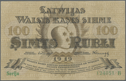 Latvia / Lettland: 100 Rublis 1919 P. 7a, Series "B", Sign. Erhards, Light Center Fold And Corner Be - Lettonia