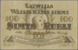 Latvia / Lettland: 100 Rubli 1919 P. 7b, Series "C", Sign. Purins, Vertical Folds And Creases In Pap - Lettonia