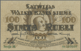 Latvia / Lettland: 100 Rubli 1919 Specimen P. 7es, Series "M", Zero Serial Numbers, Sign. Kalnings, - Lettonie