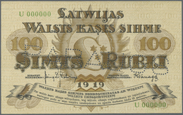 Latvia / Lettland: 100 Rubli 1919 Specimen P. 7fs, Series "U", Zero Serial Numbers, Front And Back P - Lettonia