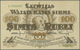 Latvia / Lettland: 100 Rubli 1919 Specimen P. 7fs, Series "U", Zero Serial Numbers, Front And Back P - Letland