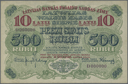 Latvia / Lettland: Rare SPECIMEN / Proof Print Of 10 Latu On 500 Rubli 1920 P. 13s/p Series "D", Uni - Lettland