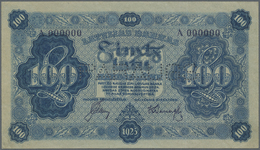 Latvia / Lettland: Rare 100 Latu 1923 SPECIMEN P. 14bs, Series A000000, Sign. Celms, Perforated "PAR - Latvia