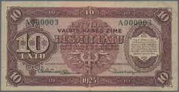 Latvia / Lettland: 10 Latu 1925 P. 24a, Series "A", Sign. Karklins, Highly Rare Item With Low Serial - Lettonia