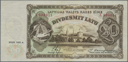 Latvia / Lettland: Rare 20 Latu 1935 P. 30a With Very Low Serial #A000011, 11th Ever Printed Note Of - Lettonia