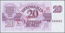 Latvia / Lettland: 20 Rublu 1992 SPECIMEN P. 39s, Series "SS", Serial 000002, Sign. Repse, Ovpt. Par - Lettonia