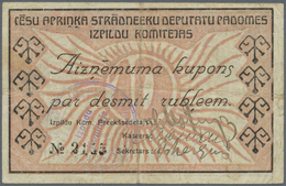 Latvia / Lettland: Cesis 10 Rubles 1919 R# 14790, Used With Center And Horizontal Fold, Light Staini - Lettonia