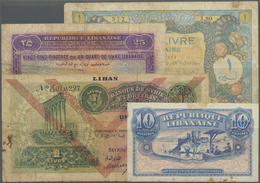 Lebanon / Libanon: Set Of 4 Notes Containing 10 Piastres 1948, 25 Piastres 1942, 1 Livre 1939 And 1 - Libano