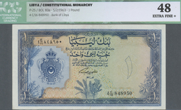 Libya / Libyen: 1 Pound 1963, P.25, Soft Vertical Bend With Small Stains At Upper Margin On Front An - Libia